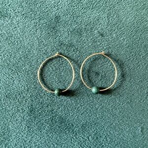 14k Gold Hoop Earrings with Malachite beads